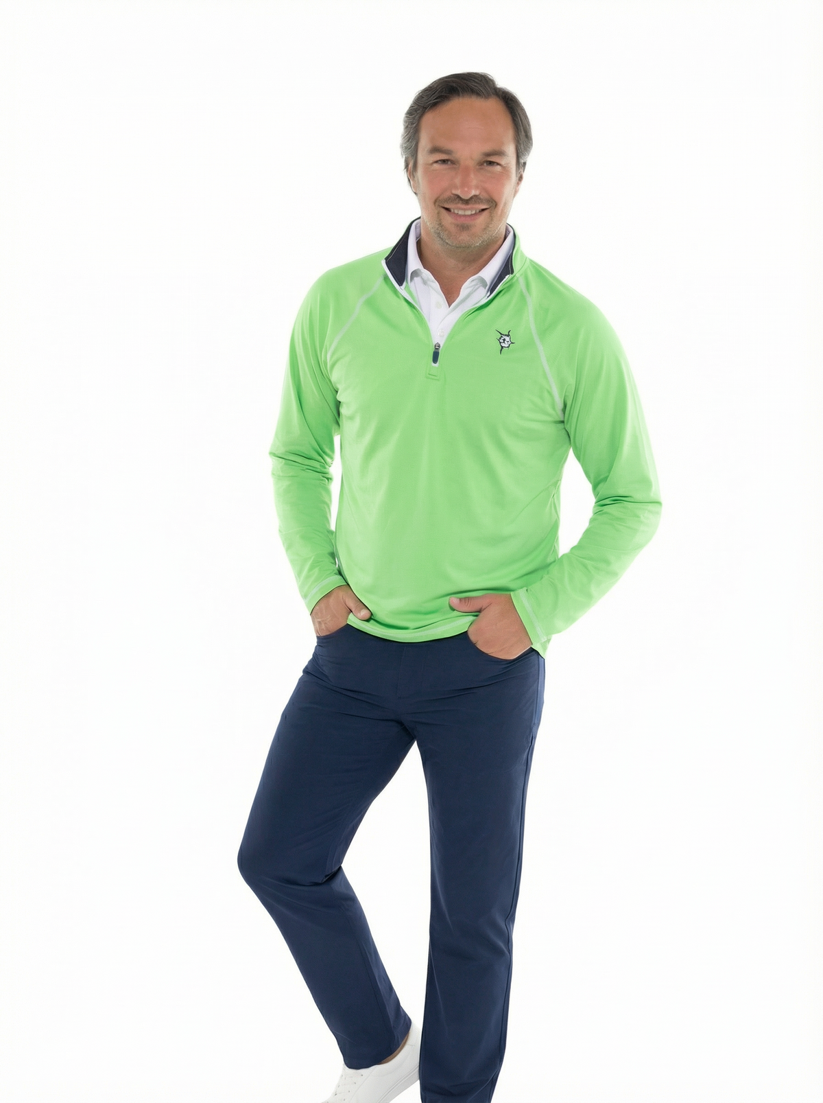 White Water Life New Harbor Quarter Zip in Green, view 3