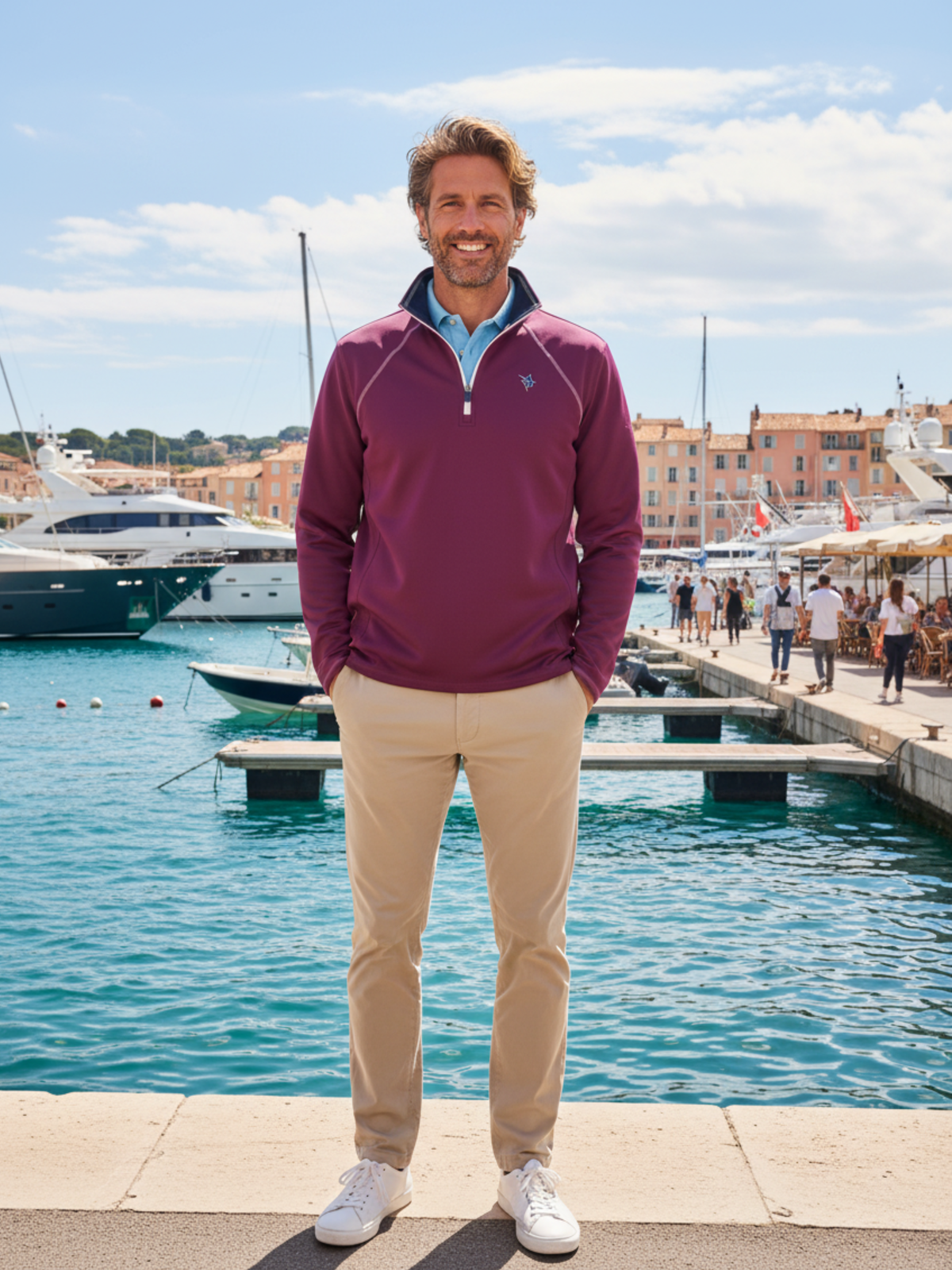White Water Life New Harbor Quarter Zip in Plum, view 4