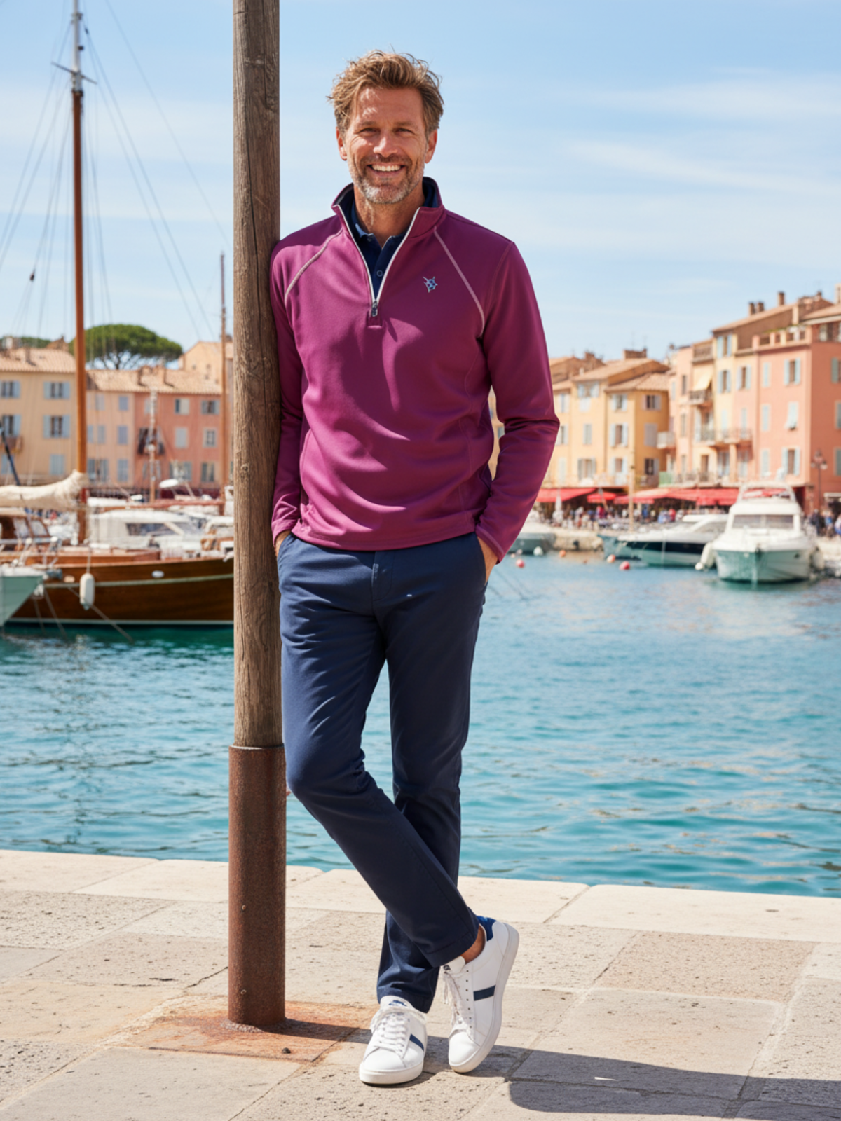 White Water Life New Harbor Quarter Zip in Plum, view 3