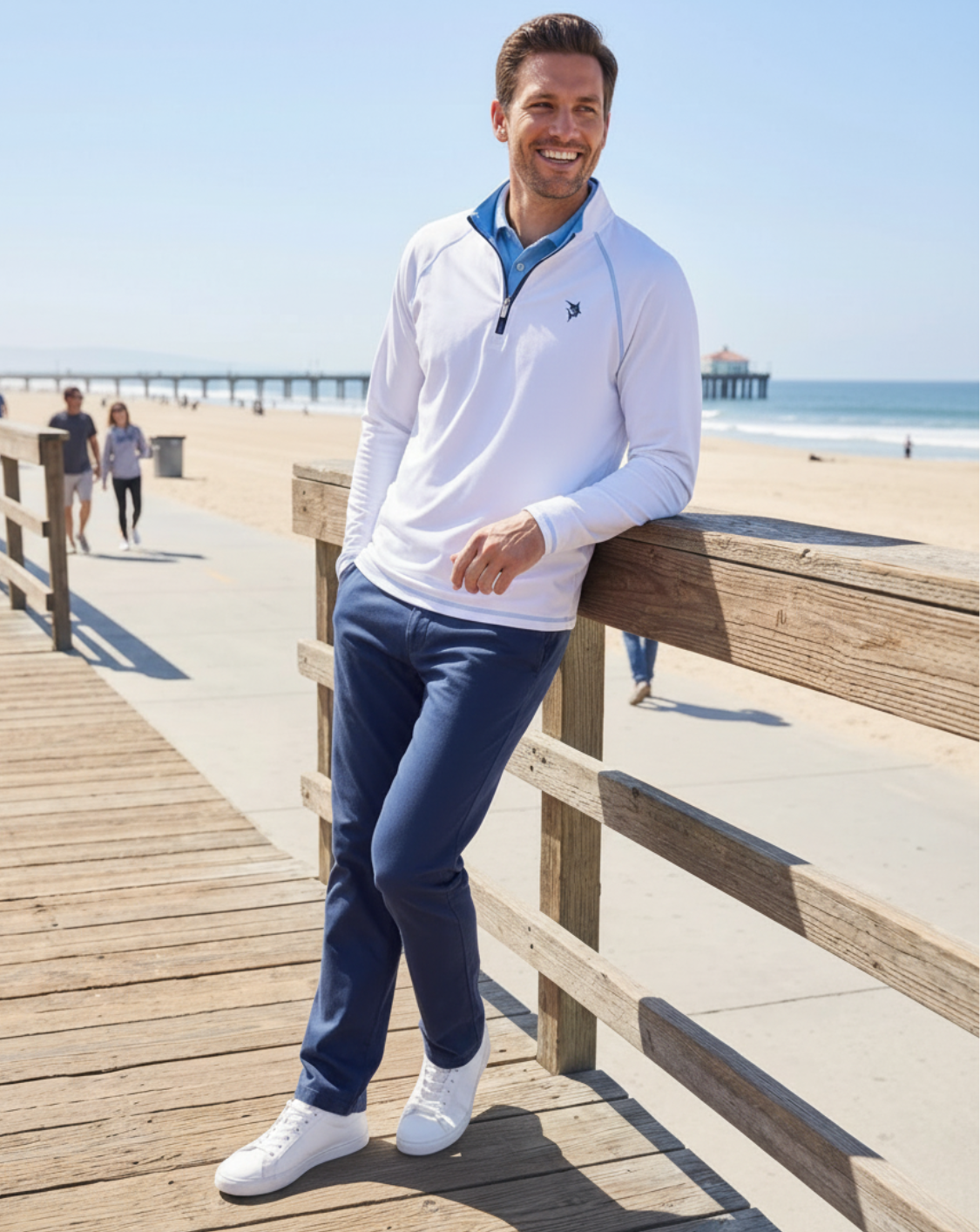 White Water Life New Harbor Quarter Zip in White, view 4