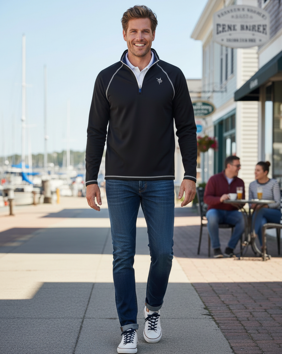 White Water Life New Harbor Quarter Zip in Black, view 2