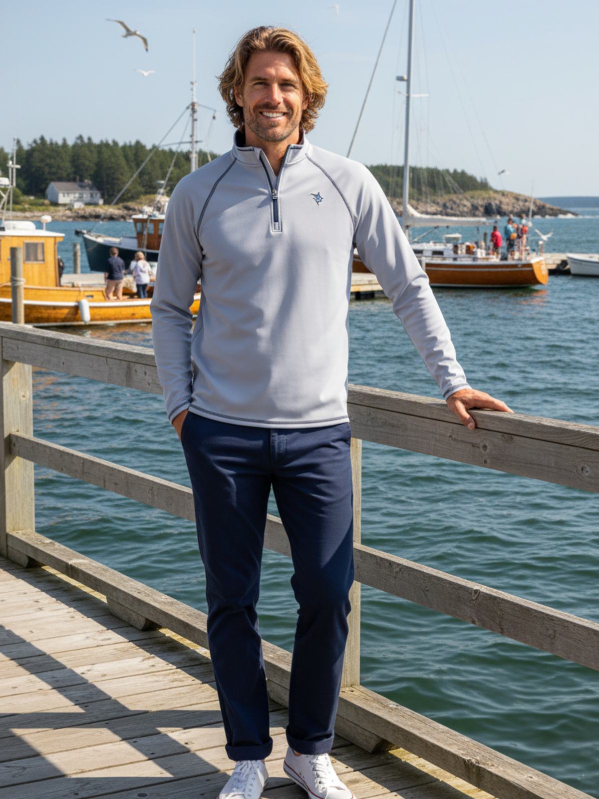 White Water Life New Harbor Quarter Zip in Grey, view 4