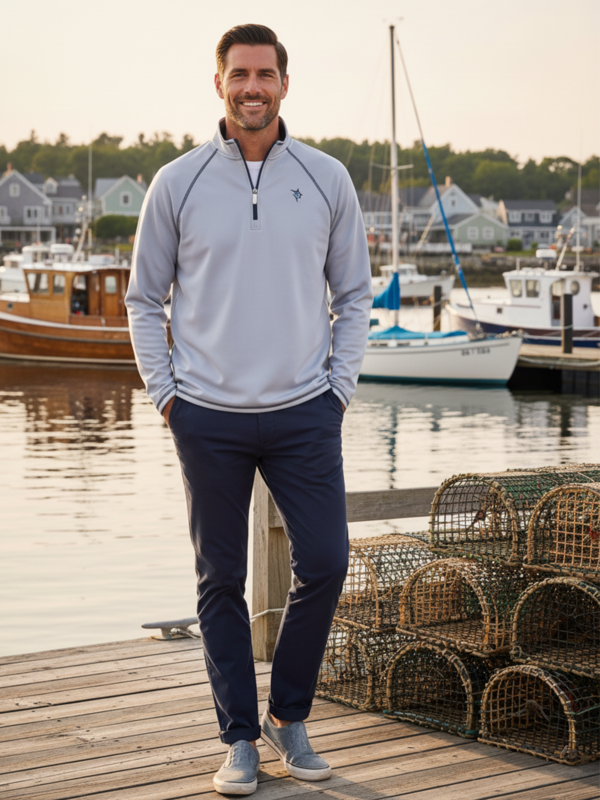 White Water Life New Harbor Quarter Zip in Grey, view 2