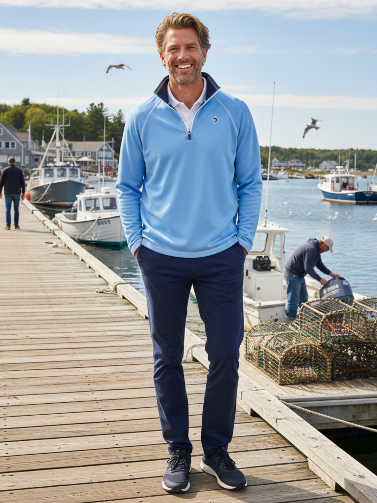 White Water Life New Harbor Quarter Zip in Light Blue, view 4