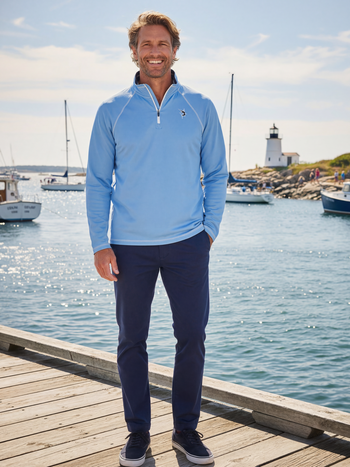 White Water Life New Harbor Quarter Zip in Light Blue, view 3
