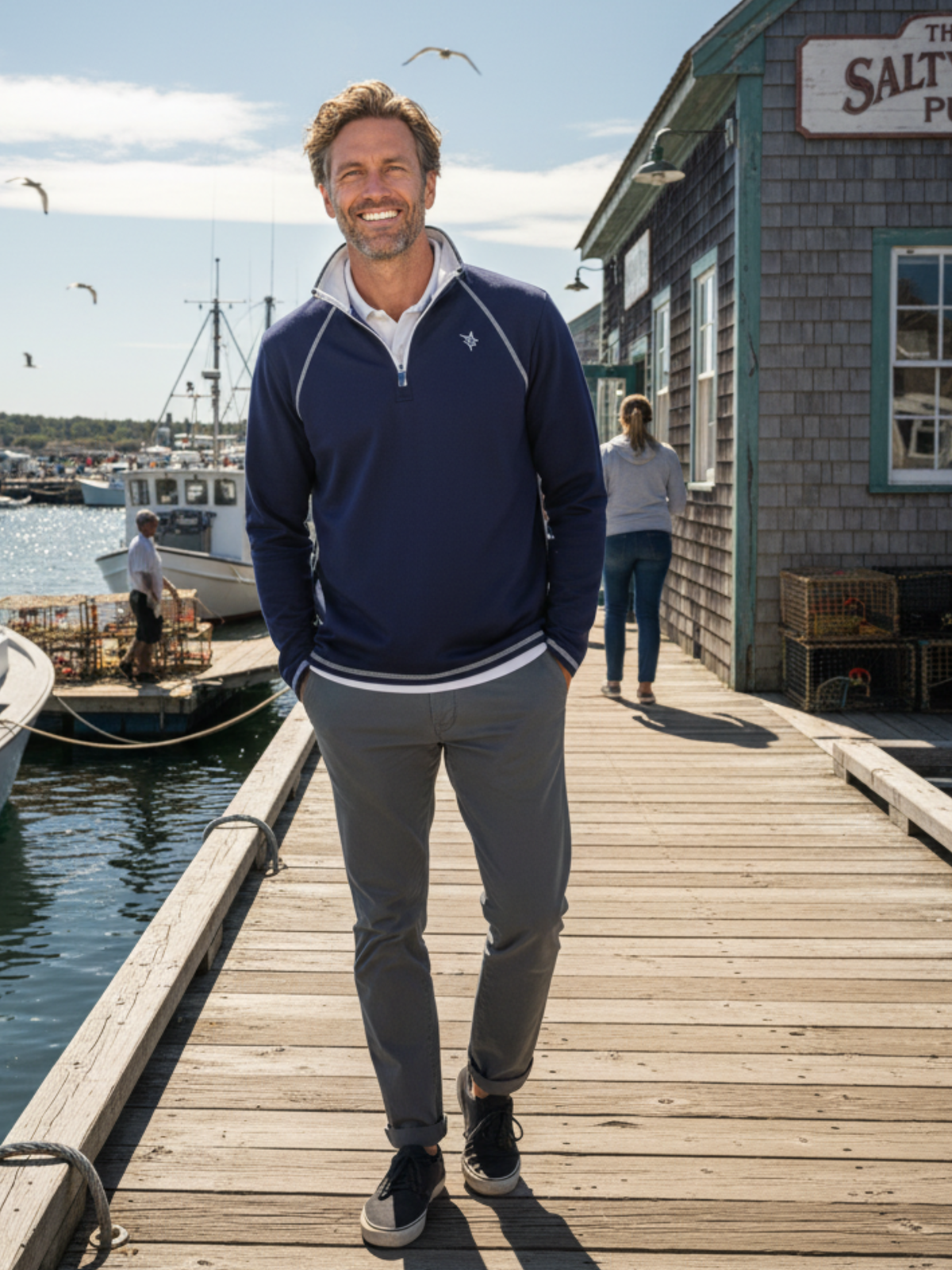 White Water Life New Harbor Quarter Zip in Navy, view 3