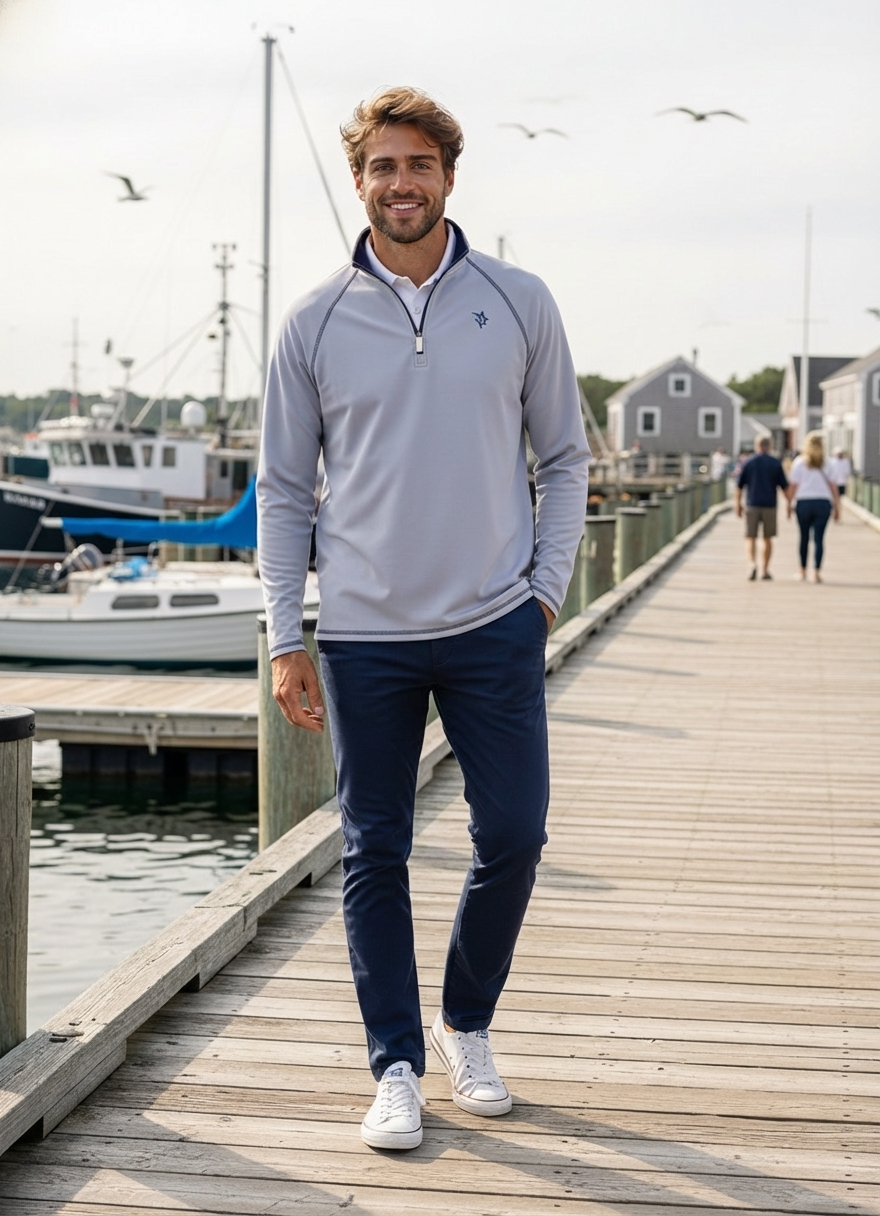 White Water Life New Harbor Quarter Zip in Grey, view 3