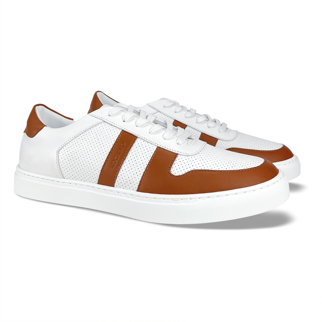 MOCALMO Men's Otello Leather Sneaker in Light Brown, view 3