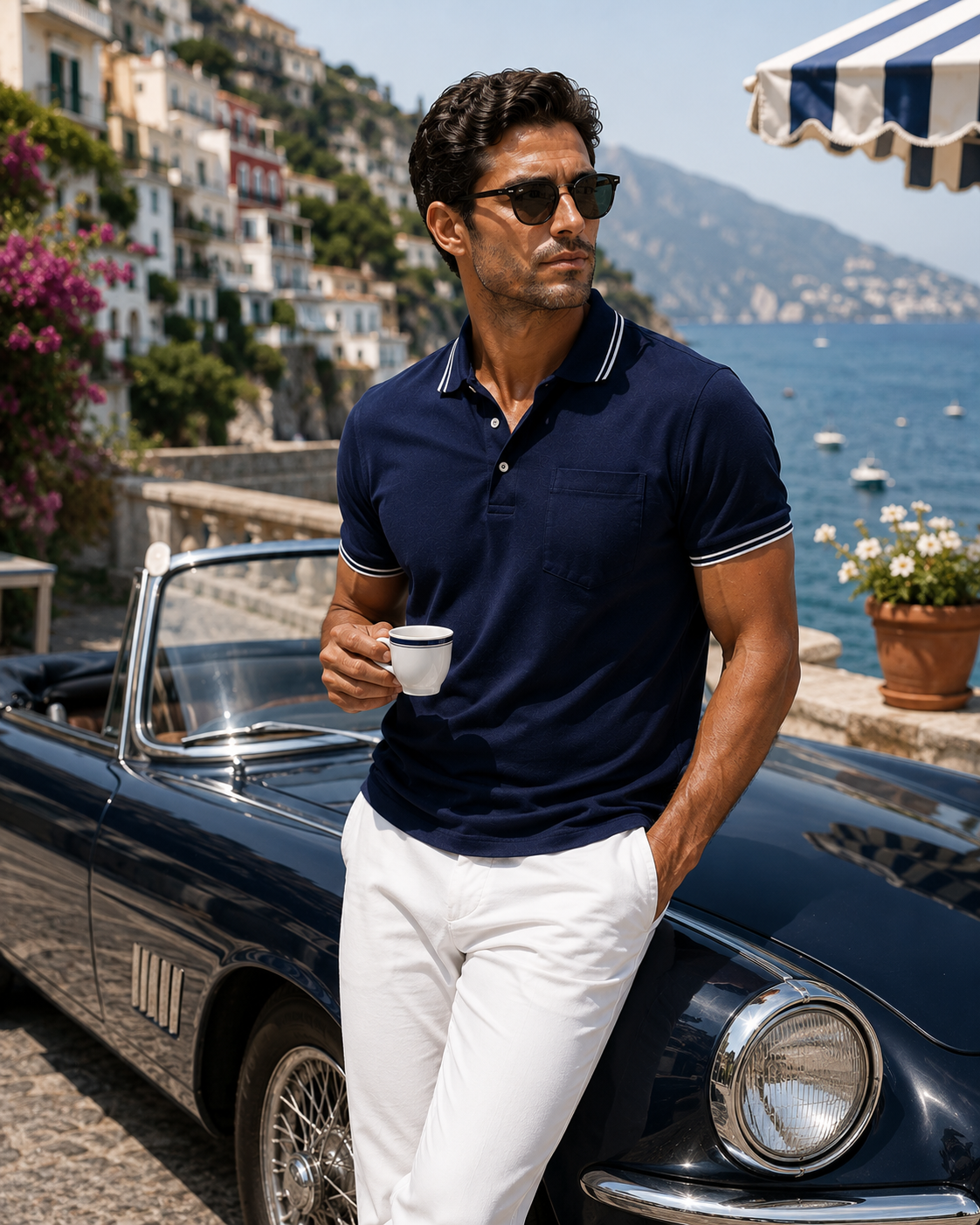 Buki Men's Pocket Polo in Navy, view 2
