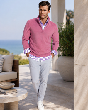 Buki Men's Voey Quarter Zip Sweatshirt in Wine, view 2