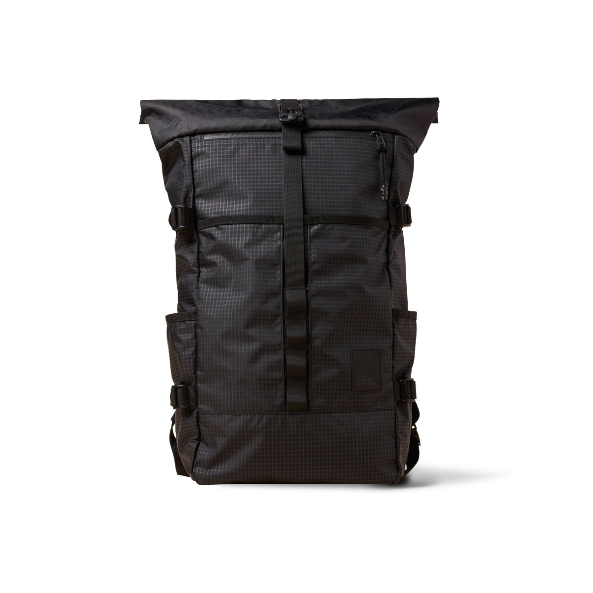 The Brown Buffalo Rolltop roll top backpack in Black Grid, view 2