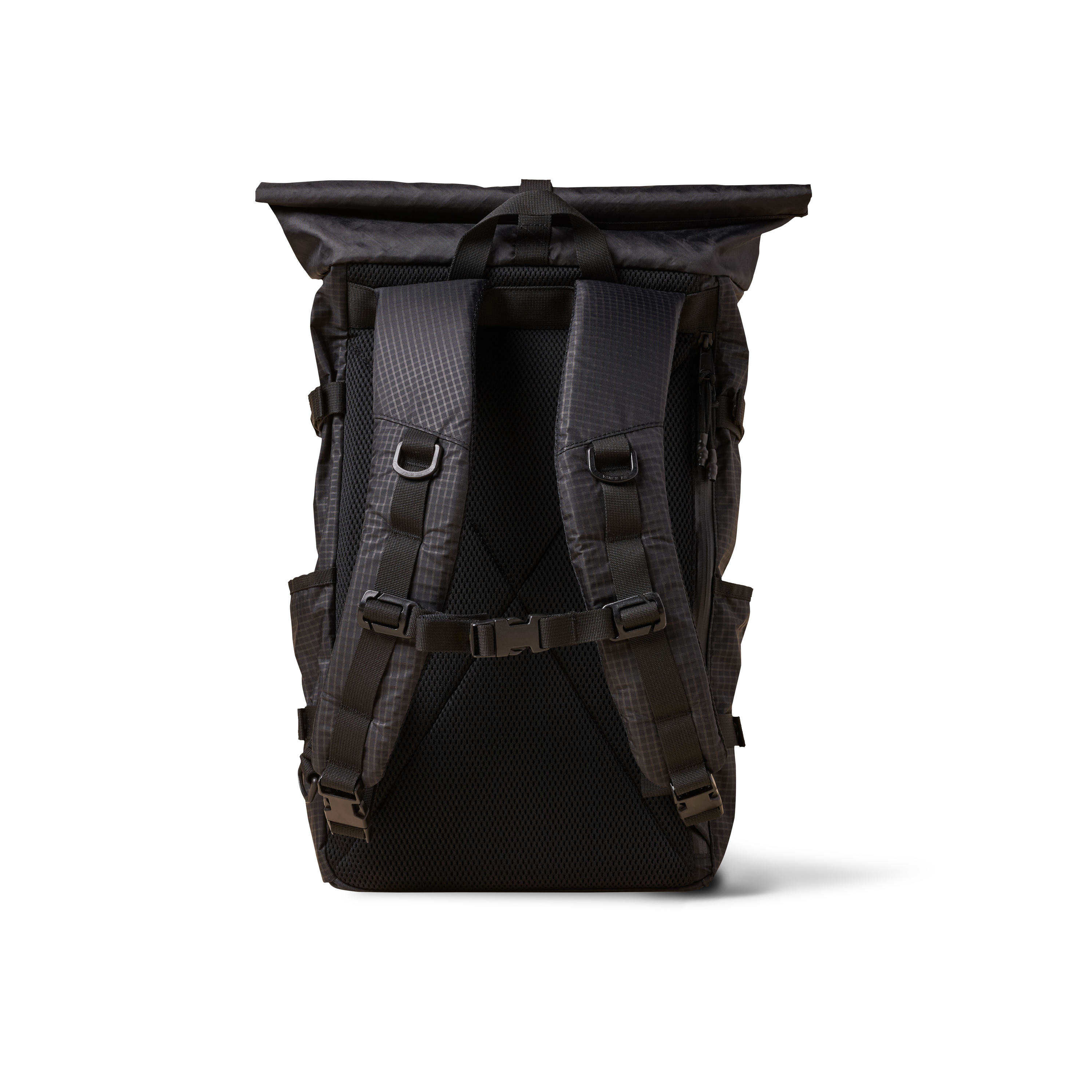 The Brown Buffalo Rolltop roll top backpack in Black Grid, view 3