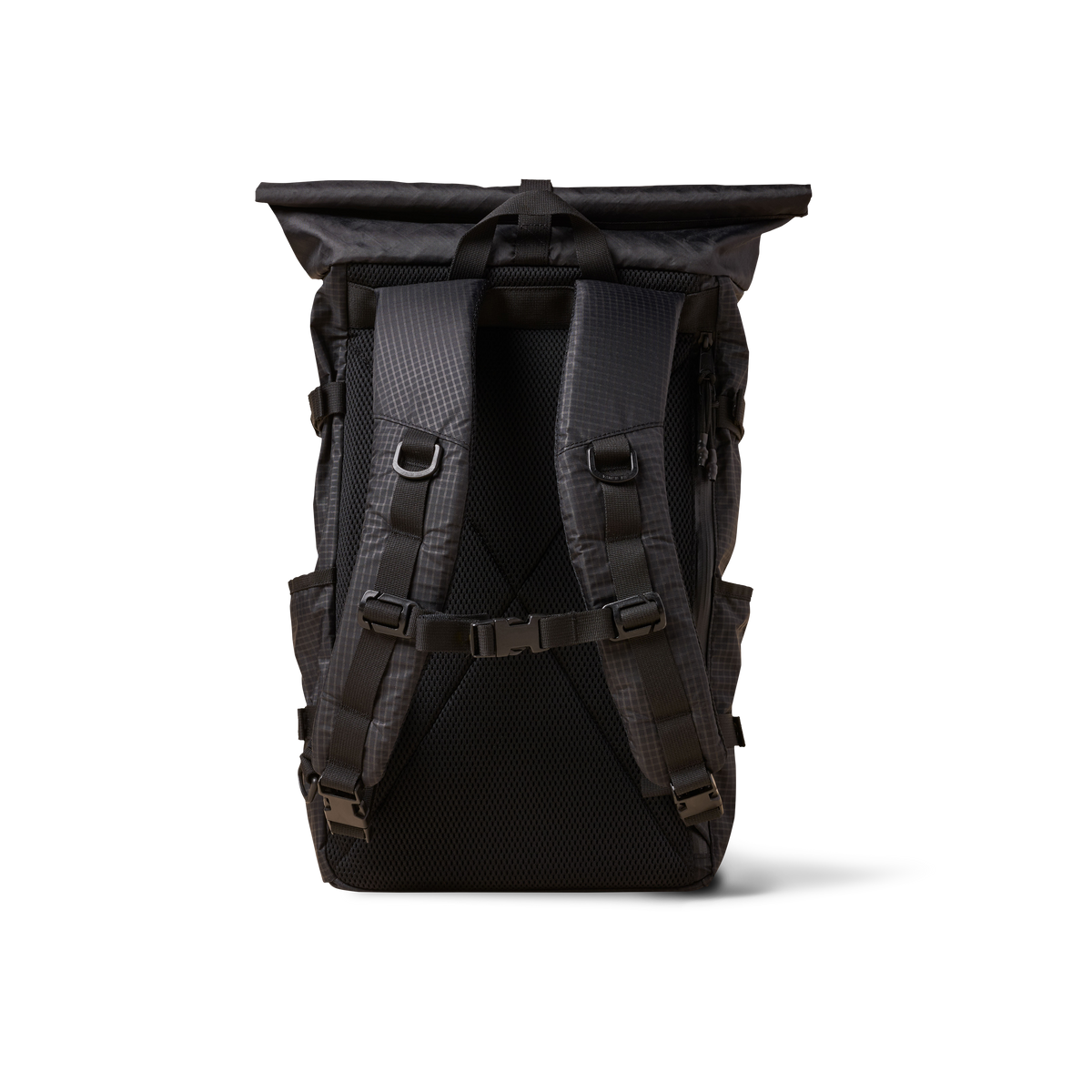 The Brown Buffalo Rolltop roll top backpack in Black Grid, view 3
