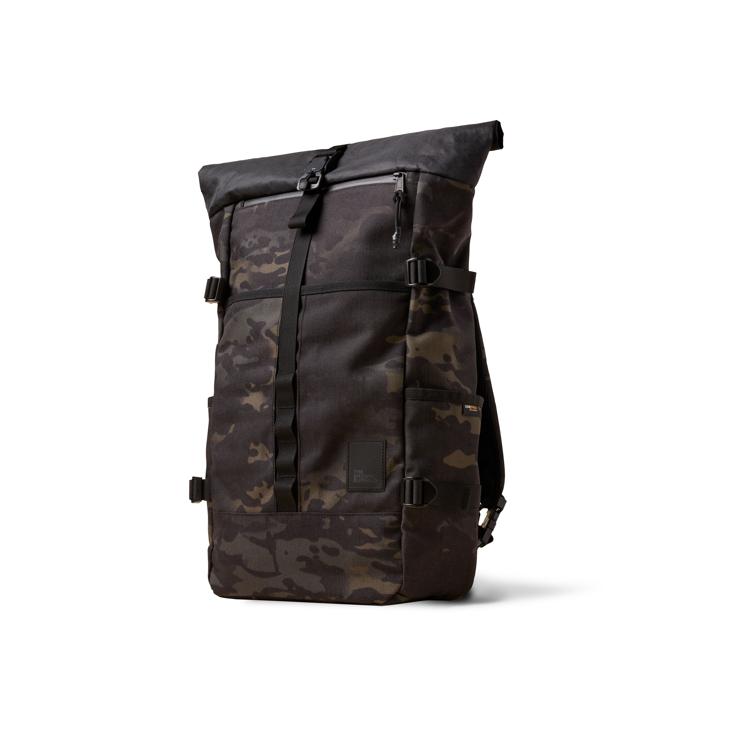The Brown Buffalo Rolltop roll top backpack in Black Multicam