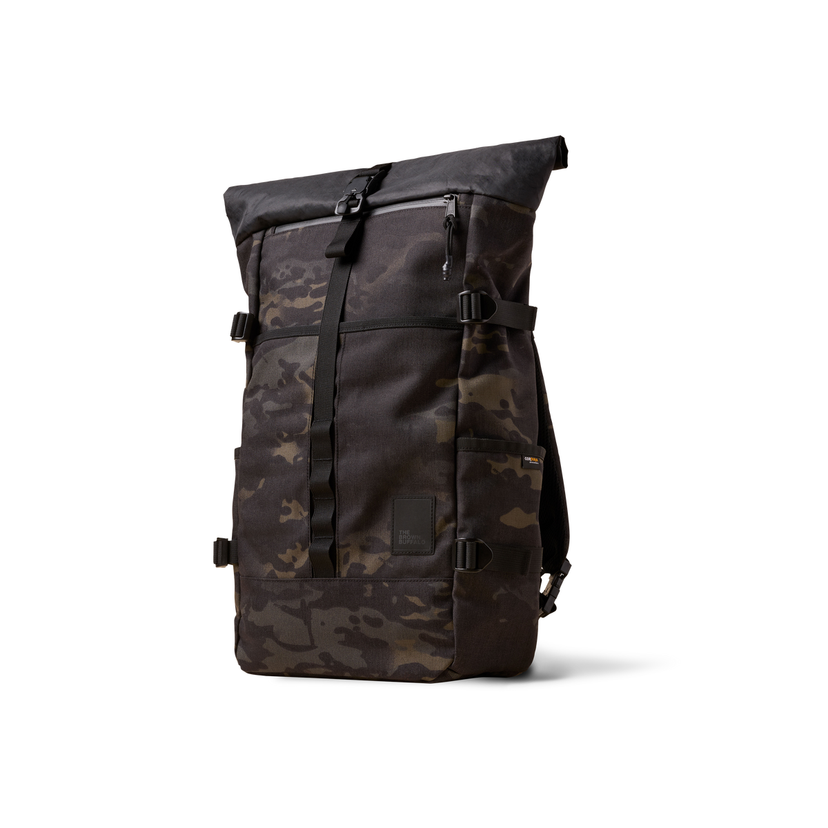 The Brown Buffalo Rolltop roll top backpack in Black Multicam