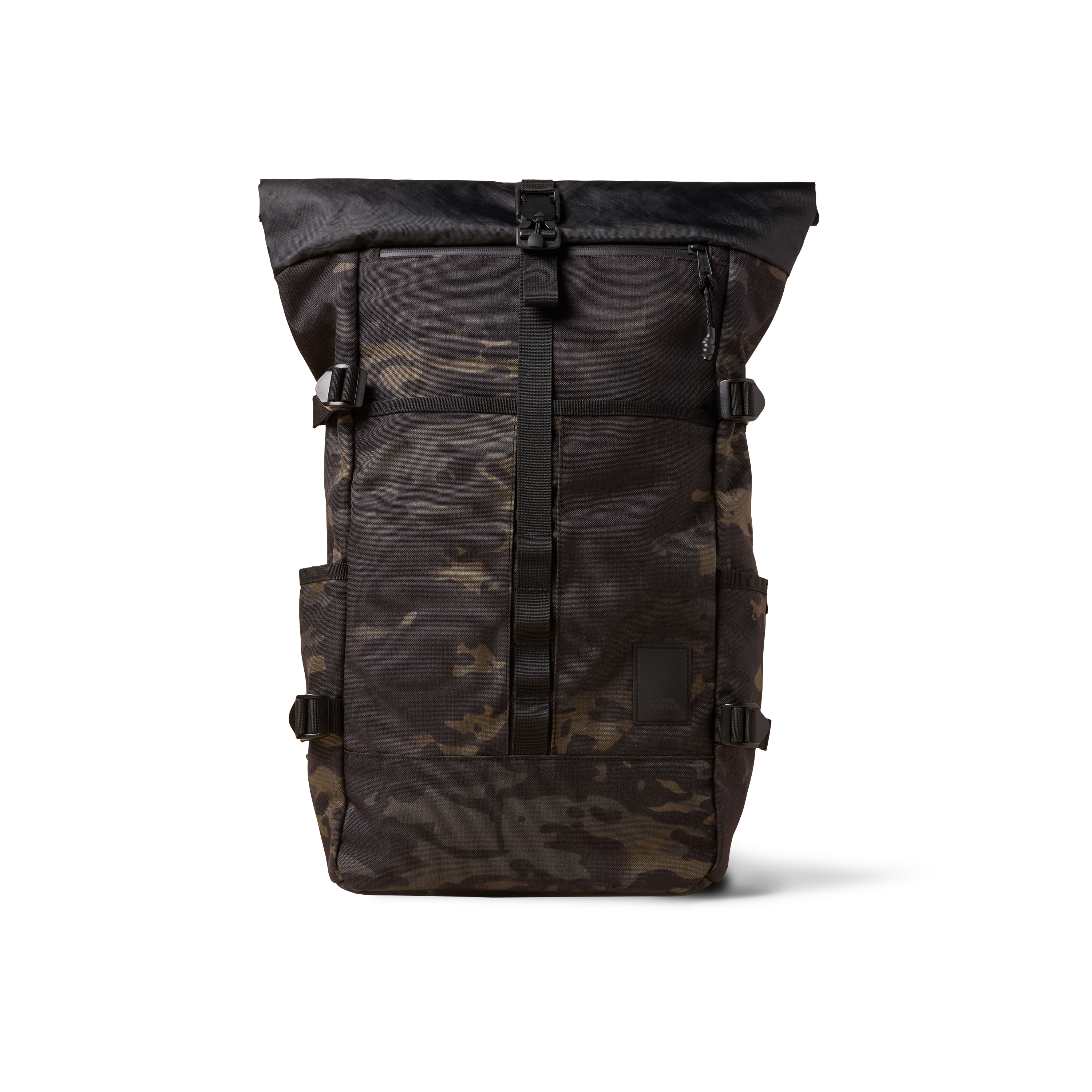 The Brown Buffalo Rolltop roll top backpack in Black Multicam, view 2