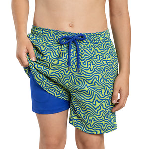 Boys Hybrid Swim & Play Shorts – Deco Maze - Key Lime