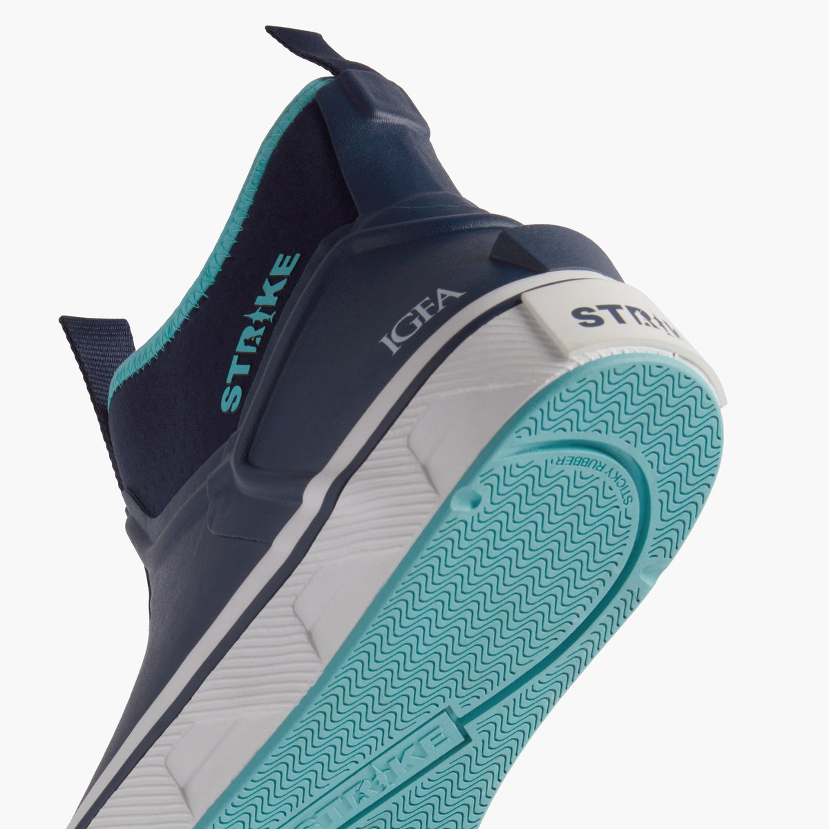 STRIKE Bigeye men's deck boot navy and aqua, detail view