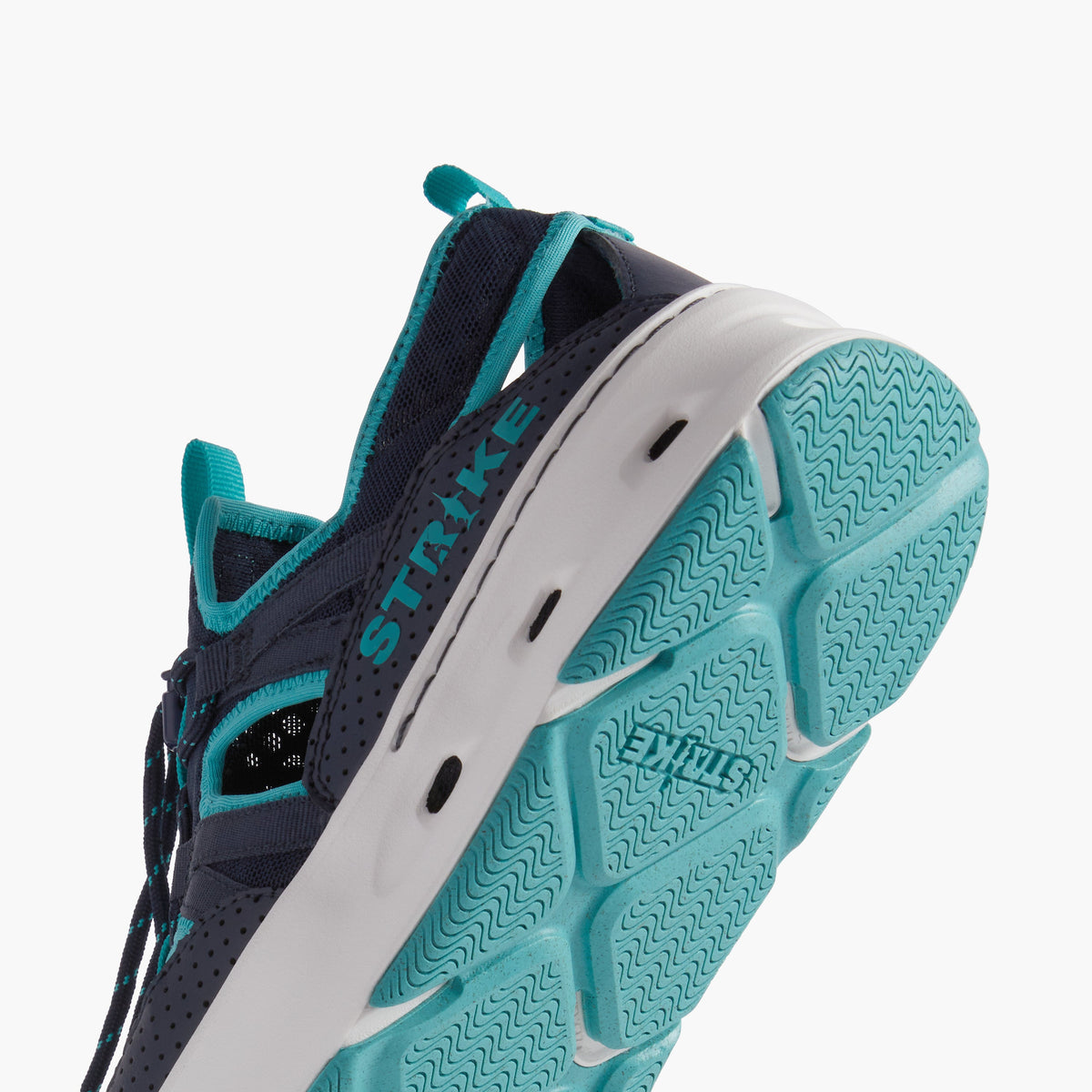 STRIKE Bluefin men's water sandal navy and aqua, detail view