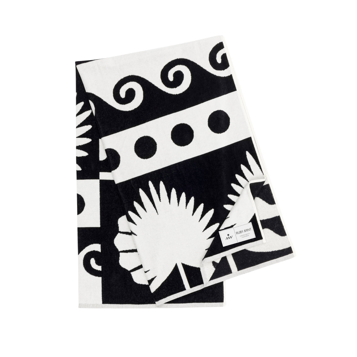 Ruby Mint Sifnos black and white cotton beach towel, image 1 of 2