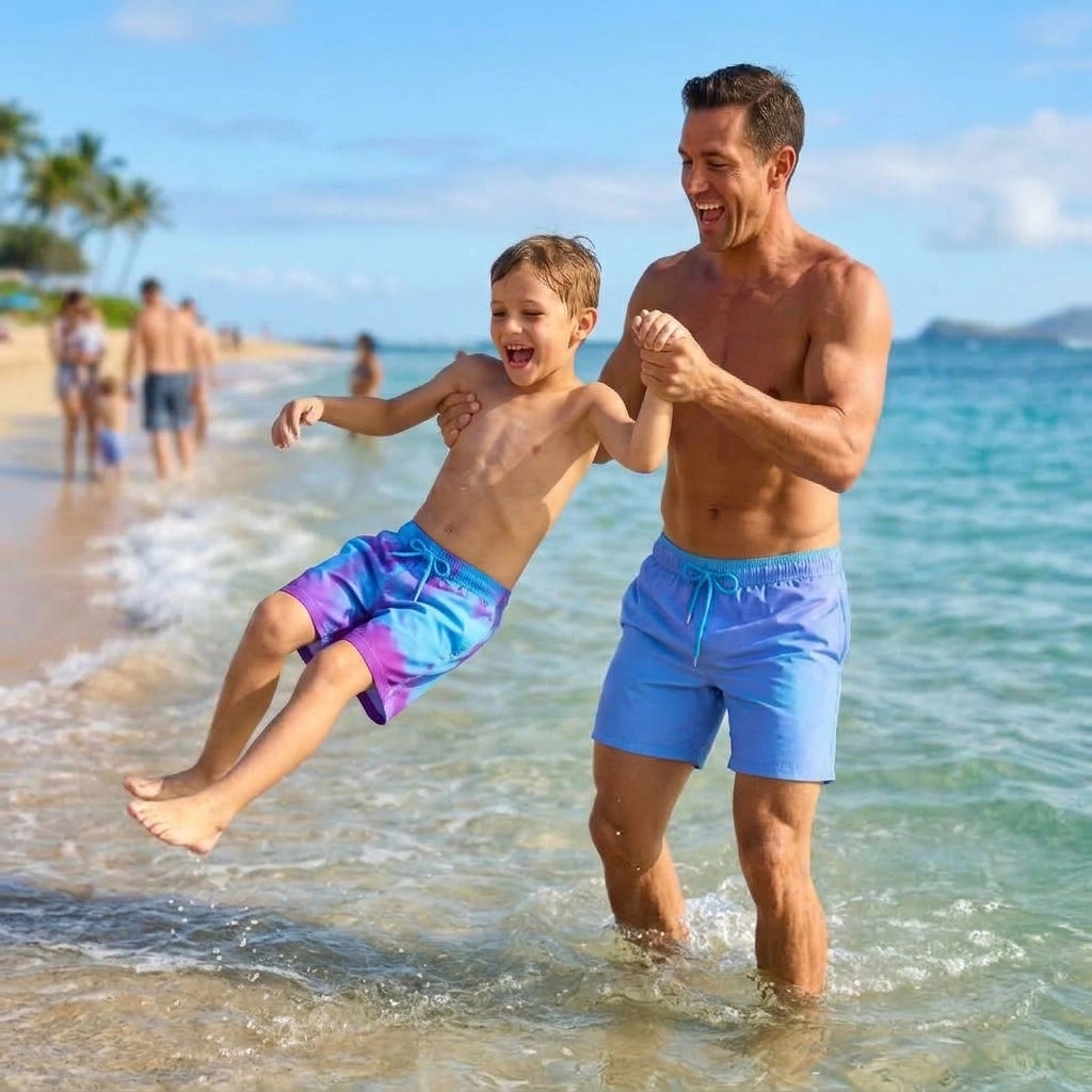 Dad & Son Matching Swim Trunks – Switch Blue/Purple