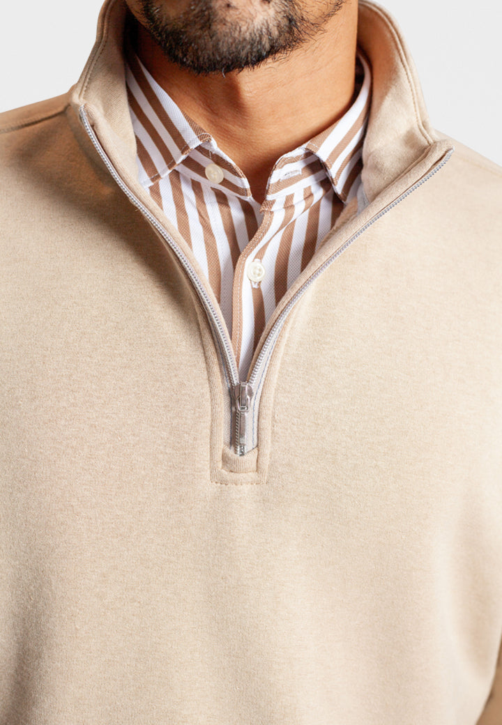 Buki Men's Voey Quarter Zip Sweatshirt in Camel, view 5