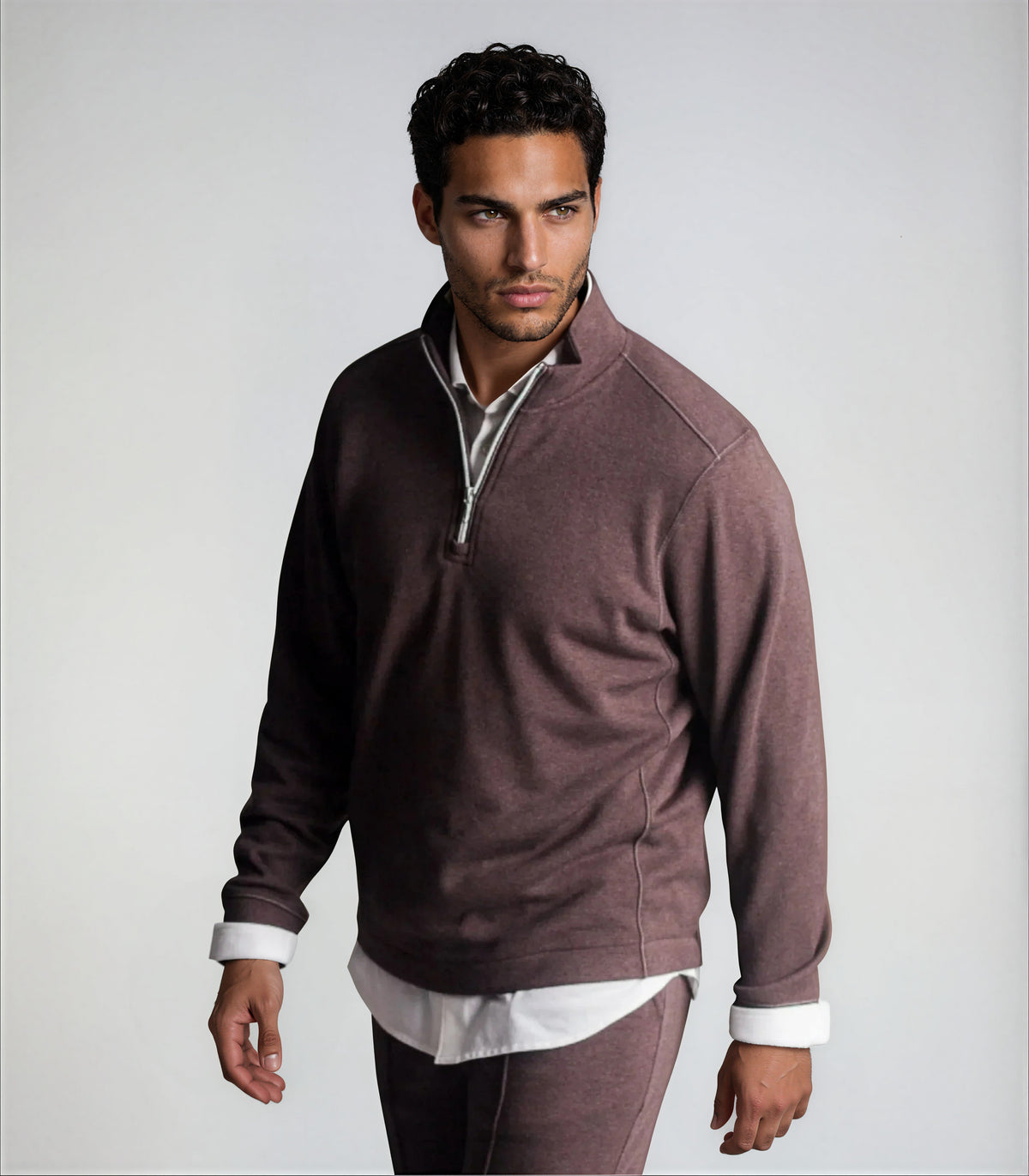 Buki Men's Voey Quarter Zip Sweatshirt in Espresso