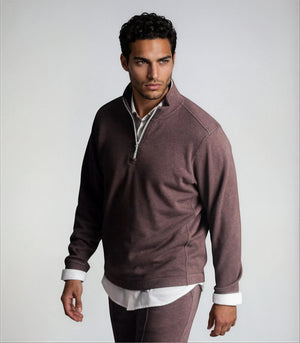 Buki Men's Voey Quarter Zip Sweatshirt in Espresso