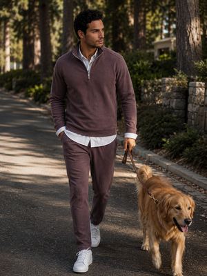 Buki Men's Voey Quarter Zip Sweatshirt in Espresso, view 2
