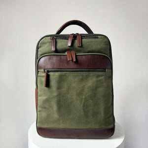 Miami Leathers Maxwell waxed canvas and leather laptop backpack, image 1 of 10