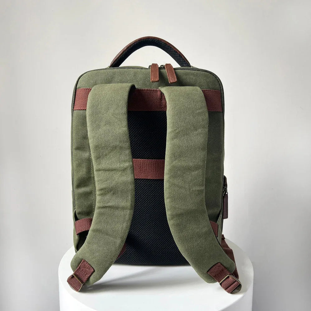 Miami Leathers Maxwell waxed canvas and leather laptop backpack, image 9 of 10