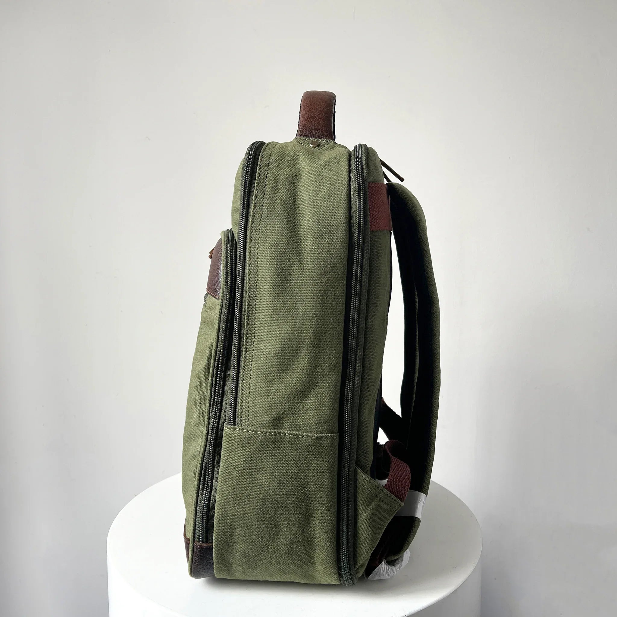 Miami Leathers Maxwell waxed canvas and leather laptop backpack, image 10 of 10