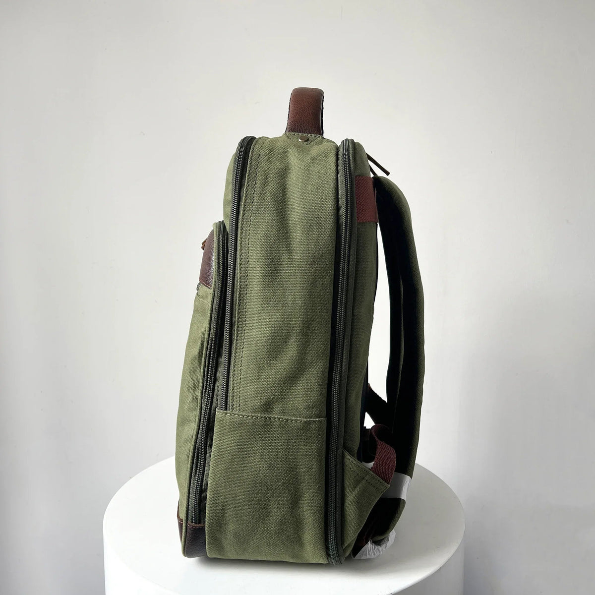 Miami Leathers Maxwell waxed canvas and leather laptop backpack, image 10 of 10