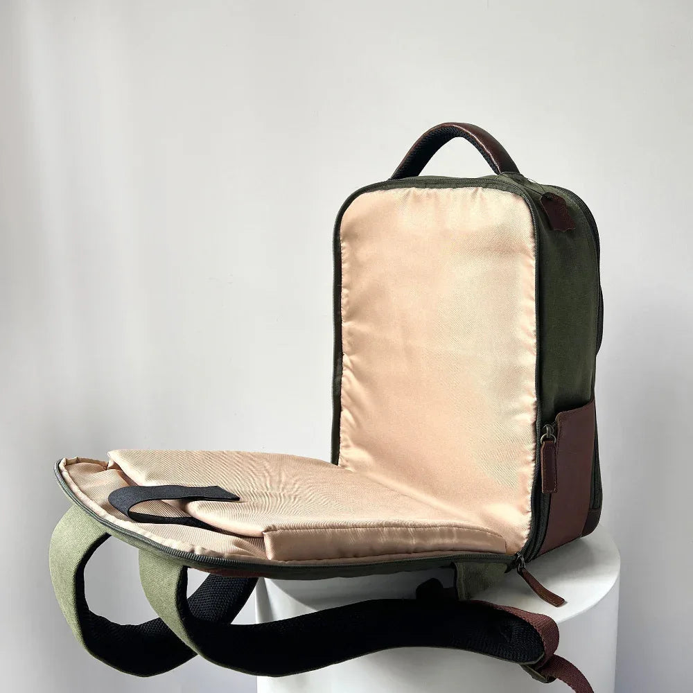 Miami Leathers Maxwell waxed canvas and leather laptop backpack, image 7 of 10