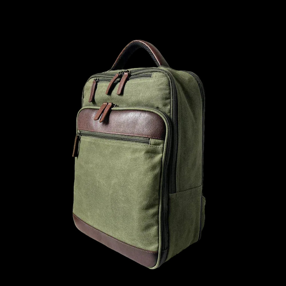 Miami Leathers Maxwell waxed canvas and leather laptop backpack, detail