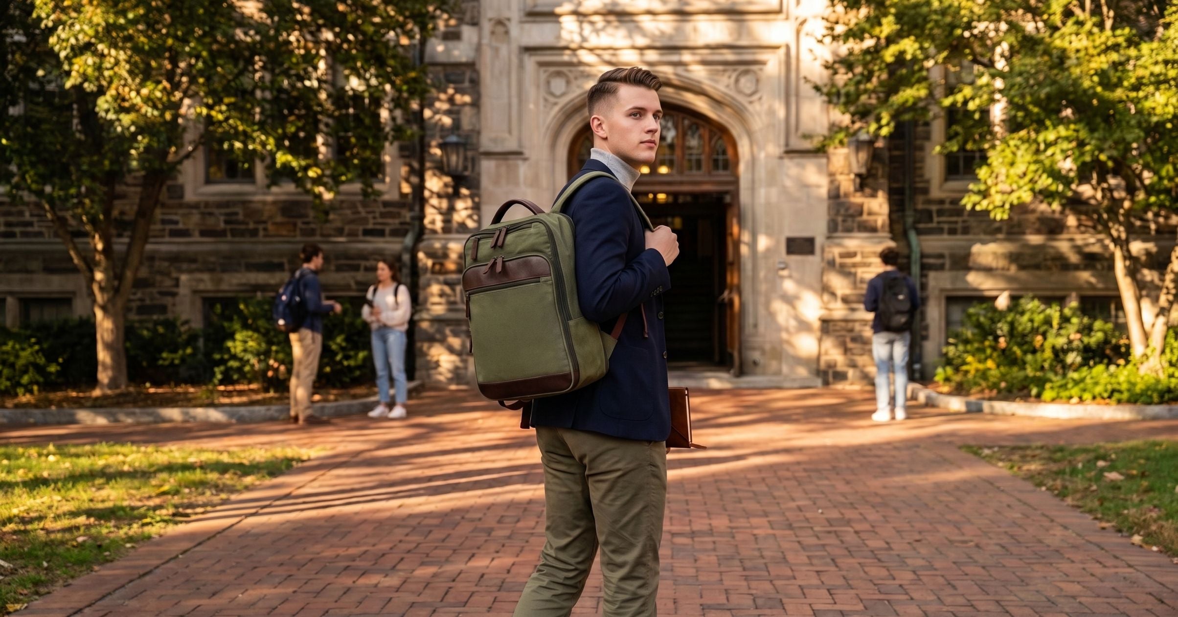 Miami Leathers Maxwell waxed canvas and leather laptop backpack, detail