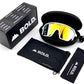 BOLD Flux wrap sunglasses in white with the BOLD box, zip case and cleaning pouch