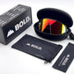 BOLD Slayers oversized sunglasses in red and black with the BOLD box, zip case and cleaning pouch