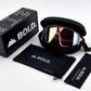 BOLD Slayers oversized sunglasses in pink with the BOLD box, zip case and cleaning pouch