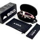BOLD Slayers oversized photochromic sunglasses in pink with the BOLD box, zip case and cleaning pouch