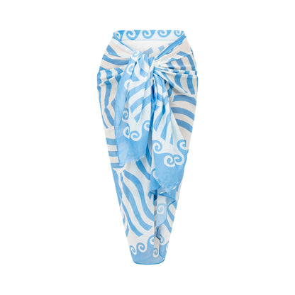 Ruby Mint Mykonos cotton pareo, Aegean blue and white sun pattern, image 1 of 2