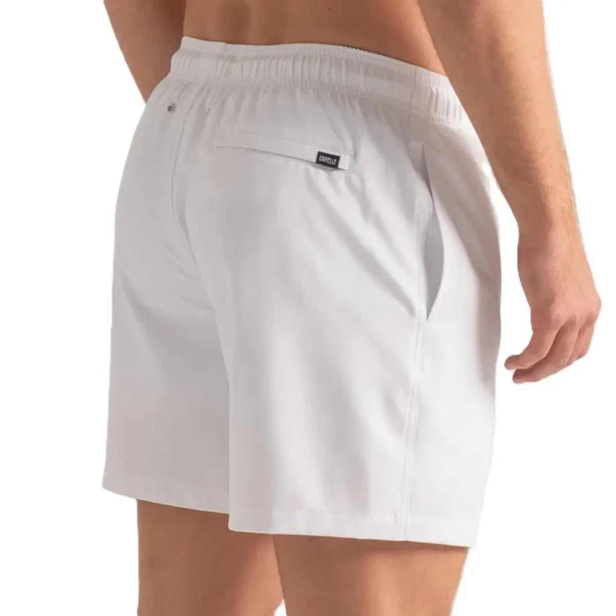 Arctic White men's hybrid swim short in solid white, back view