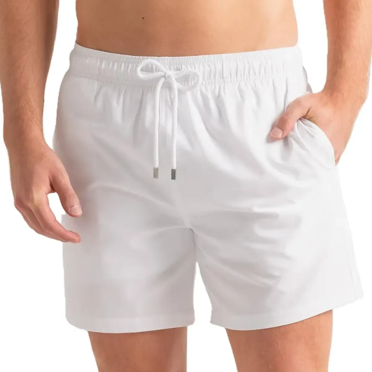 Arctic White men's hybrid swim short in solid white, front view, second angle