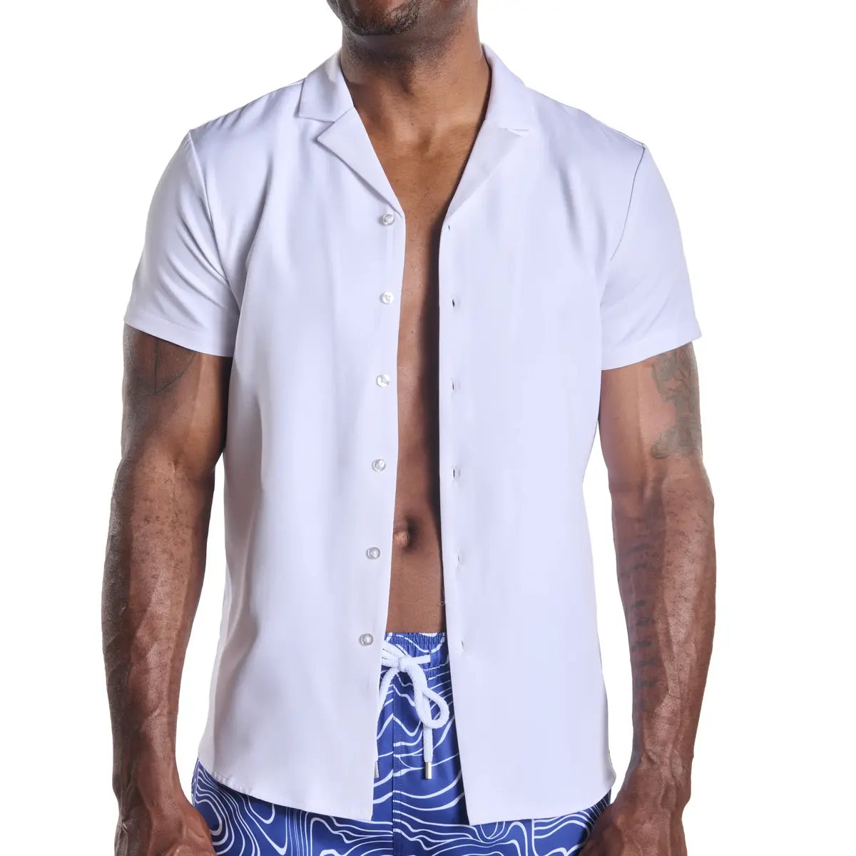 Arctic White men's resort shirt in white, studio view
