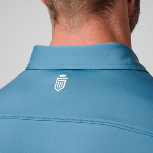 Greatness Wins Athletic Tech Polo in Aegean Blue, view 2