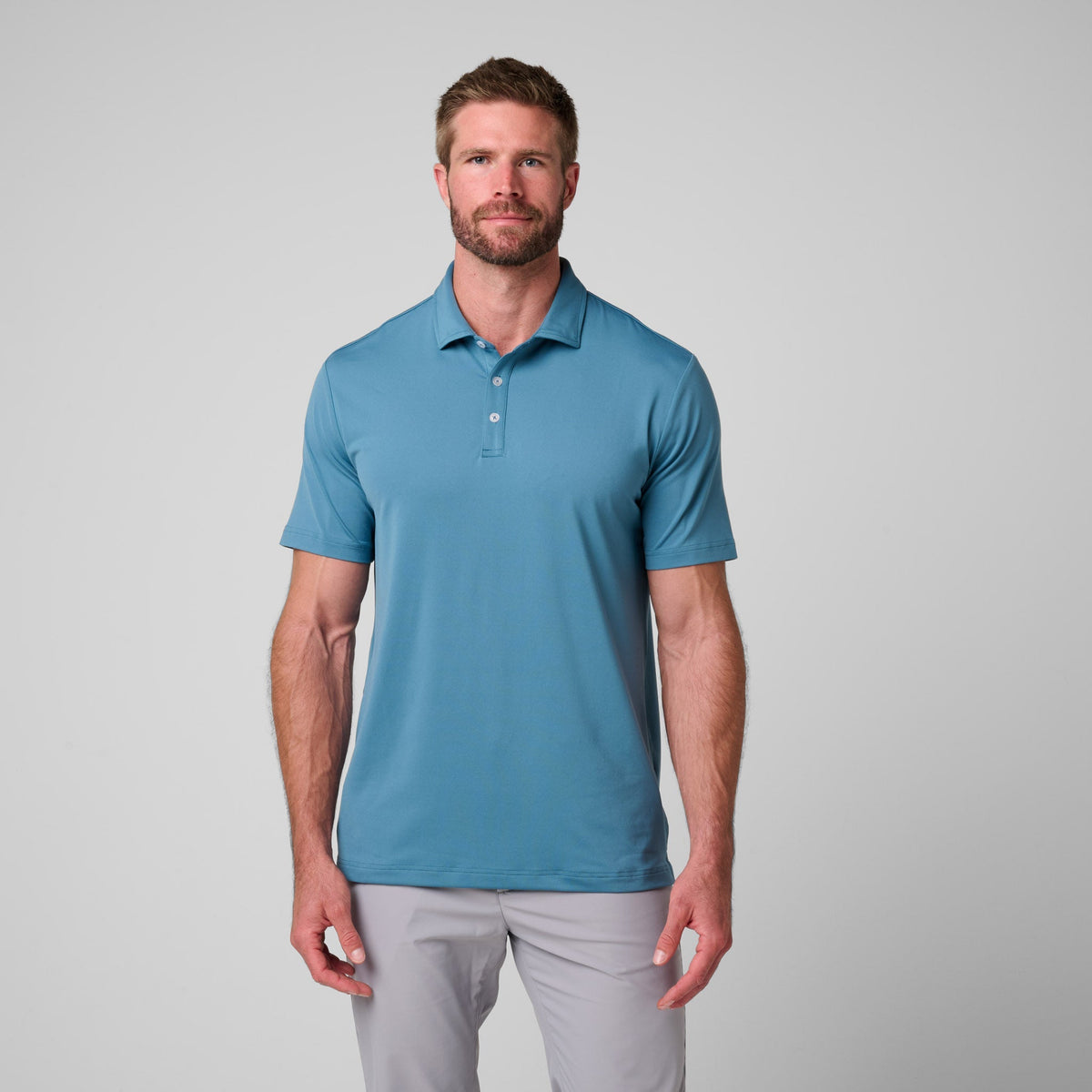 Greatness Wins Athletic Tech Polo in Aegean Blue, view 6