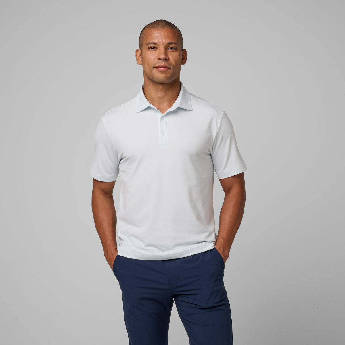 Greatness Wins Athletic Tech Polo in Baby Blue, view 4