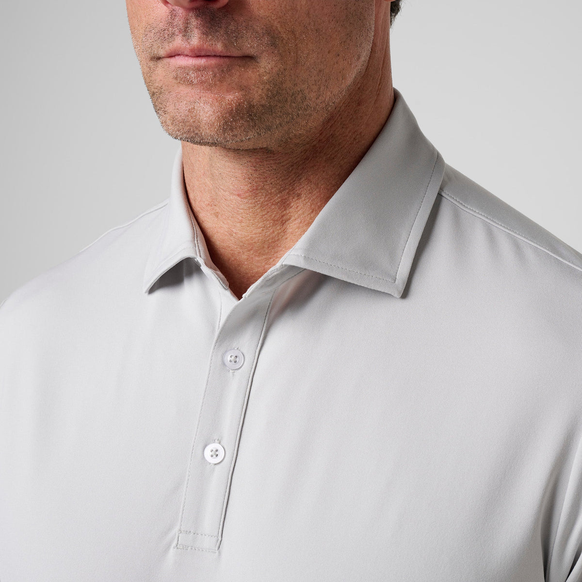 Greatness Wins Athletic Tech Polo in Ash Gray, view 3