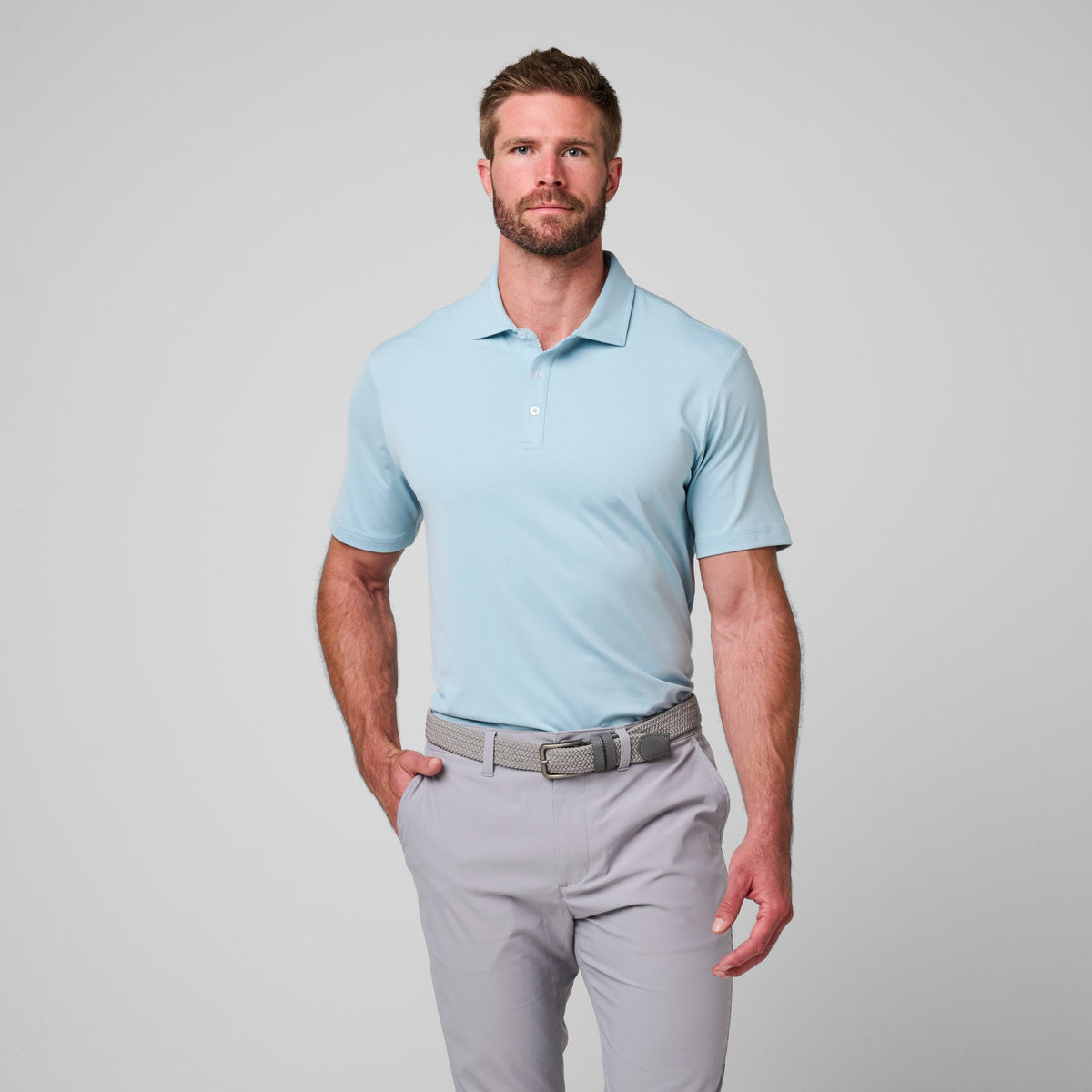 Greatness Wins Athletic Tech Polo in Coastal Blue, view 3