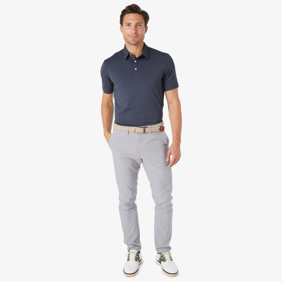 Greatness Wins Athletic Tech Polo in Navy, view 3